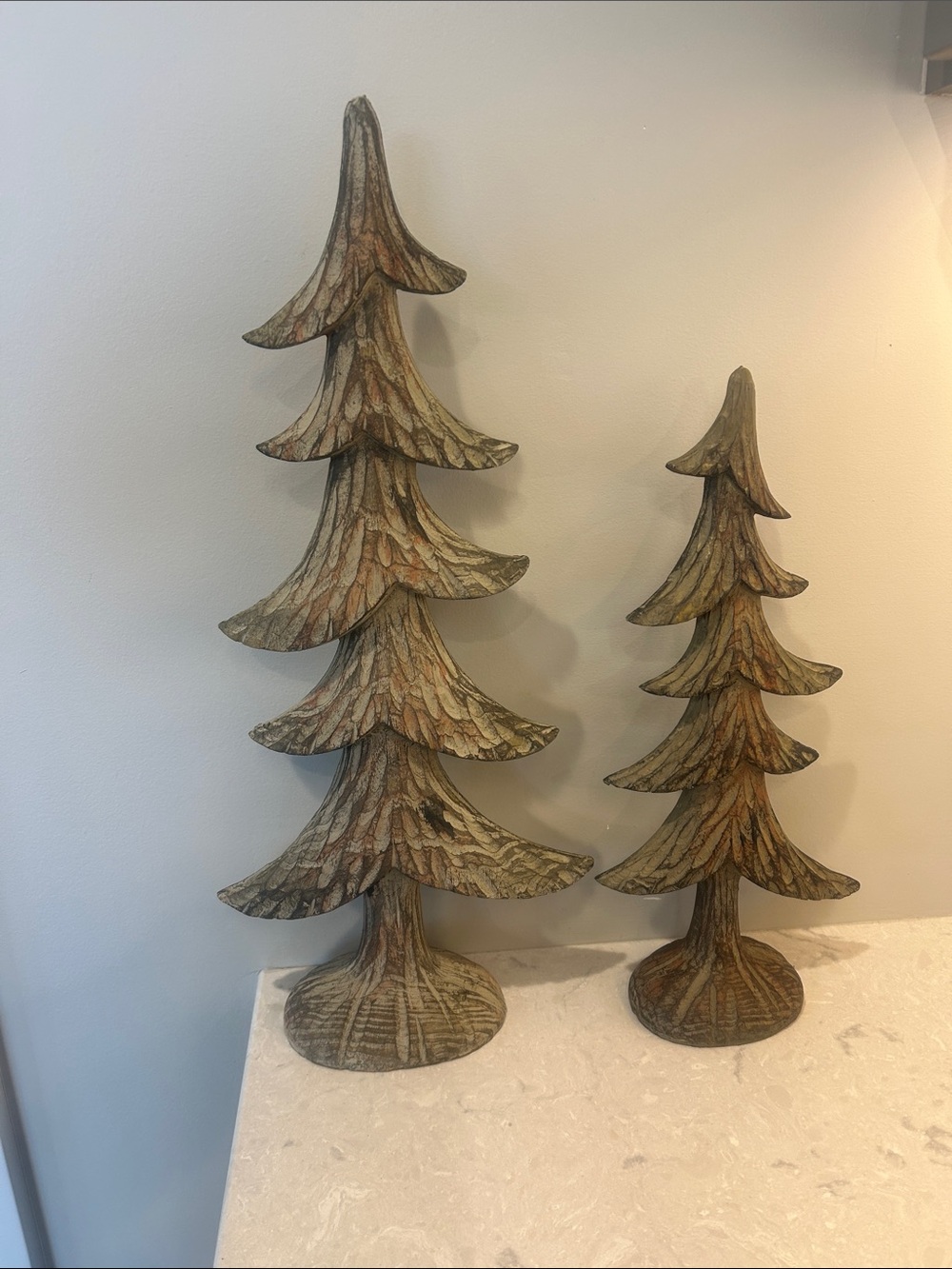 Hobby Lobby Brown and Cream Layered Holiday Tree Pair
